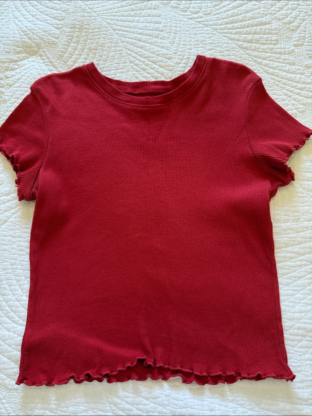 Women’s Short Sleeve Red Ribbed Tee